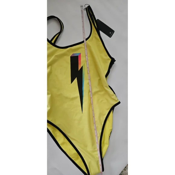Wildfox Yellow One Piece Bathing Suit with Lightning Bolt, M, NWT✔️ - Picture 7 of 9